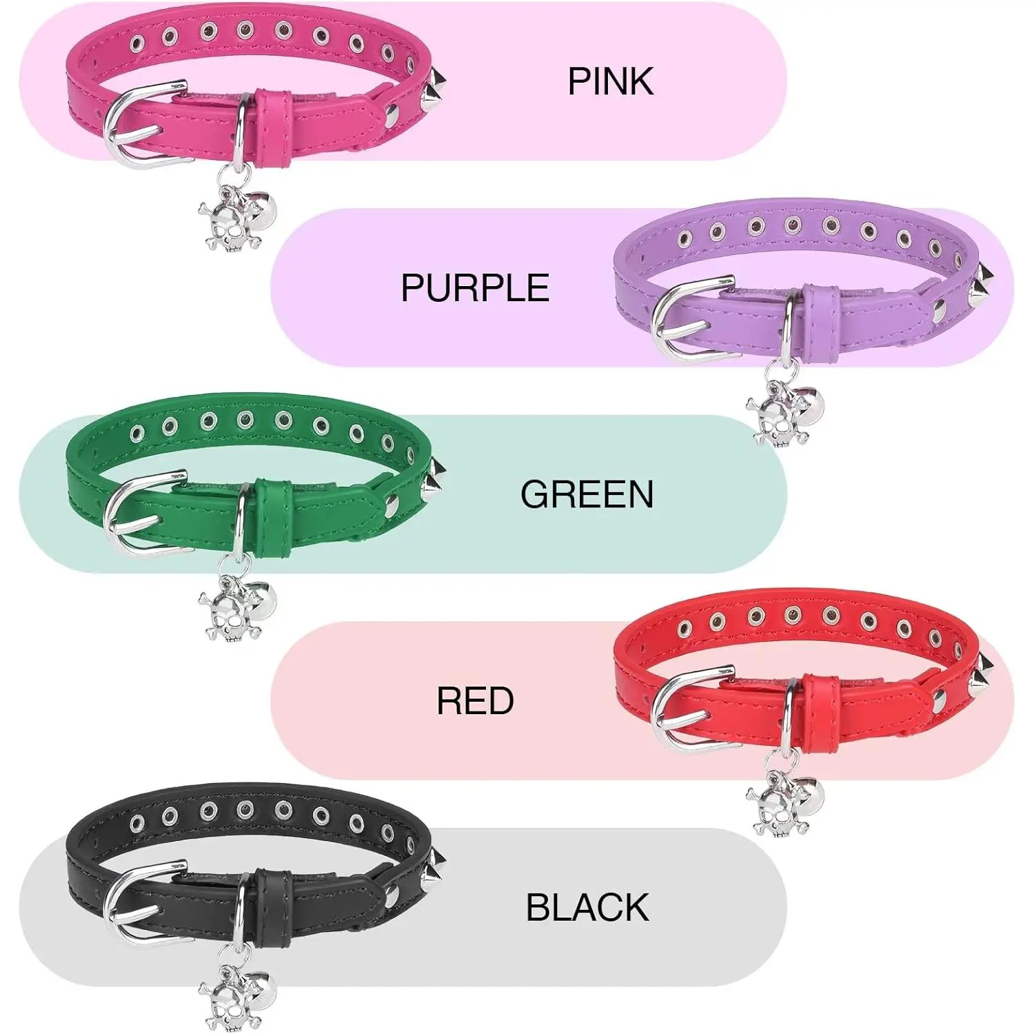 Leather Cat Collars for Boy Girl Cats with Bell and Safety Elastic Belt, Personalized Rivets Stud Adjustable Safe Buckle Collar with Skull Charm for Kitty Small Pets, Black 7"-9" Leather Cat Collars for Boy Girl Cats with Bell and Safety Elastic Belt, Personalized Rivets Stud Adjustable Safe Buckle Collar with Skull Charm for Kitty Small Pets, Black 7"-9"
