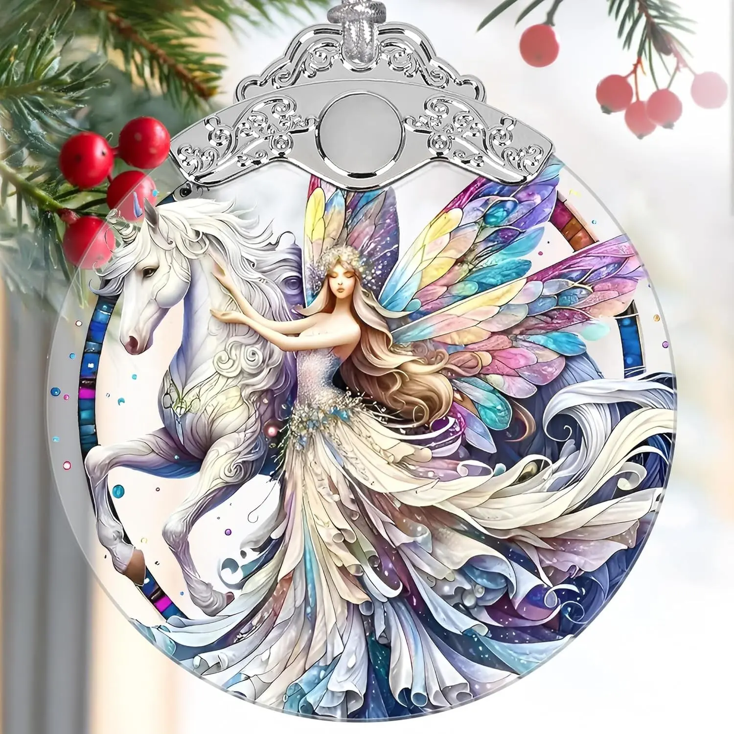 Unicorn and Fairy Stained Glass Christmas Tree Ornaments - Christmas Decoration, Holiday Decor & Gift Ideas