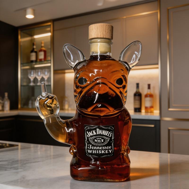 Bulldog Shaped Crystal Glass Whiskey Decanter, Portable Art Wine Storage Ornament for Home Party Festival Use, Exquisite Desktop Decor & Unique Christmas Gift Choice for Men and Couple