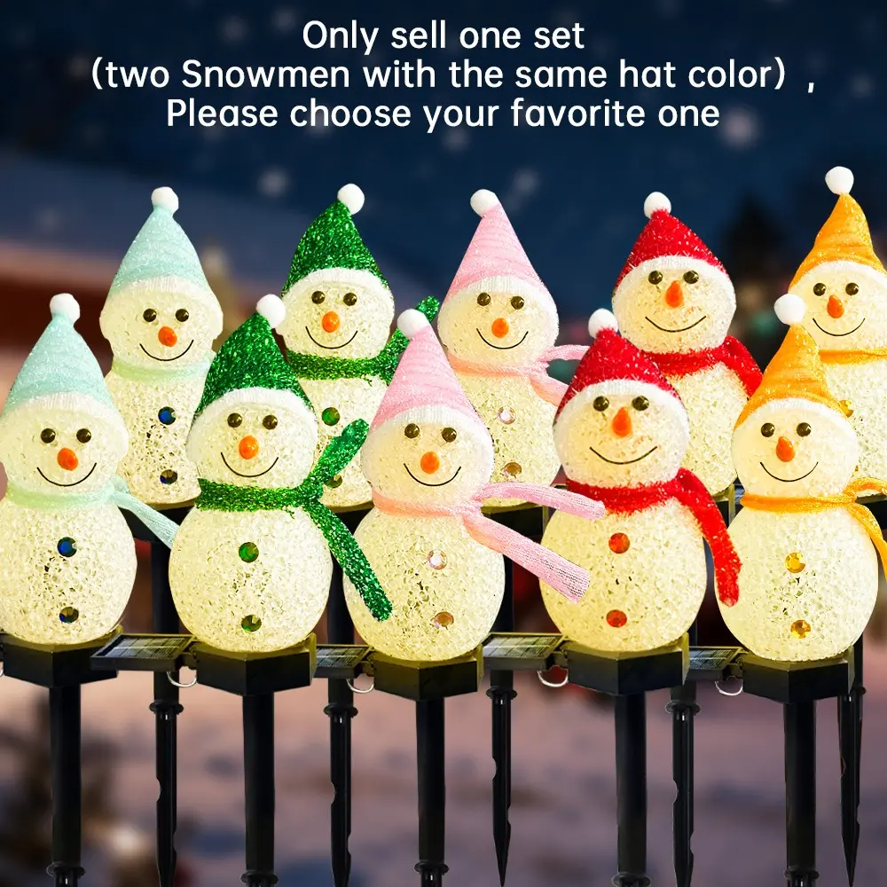 Solar Snowman Ground Lights Set of 2, Outdoor Decorative Lights Christmas Garden Pathway Decorations, Ideal Holiday Gift, Festive Yard Lighting