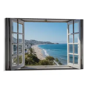 Fake Window Poster for Walls - Faux Open Window Design, Nature-Inspired Bedroom Wall Art, Scenic Outdoor Views, Home Decor Prints.. Canvas Poster Bedroom Decor Sports Landscape Office Room Decor Gift Frames Ornaments Artistic Decoration Photo Frame-.