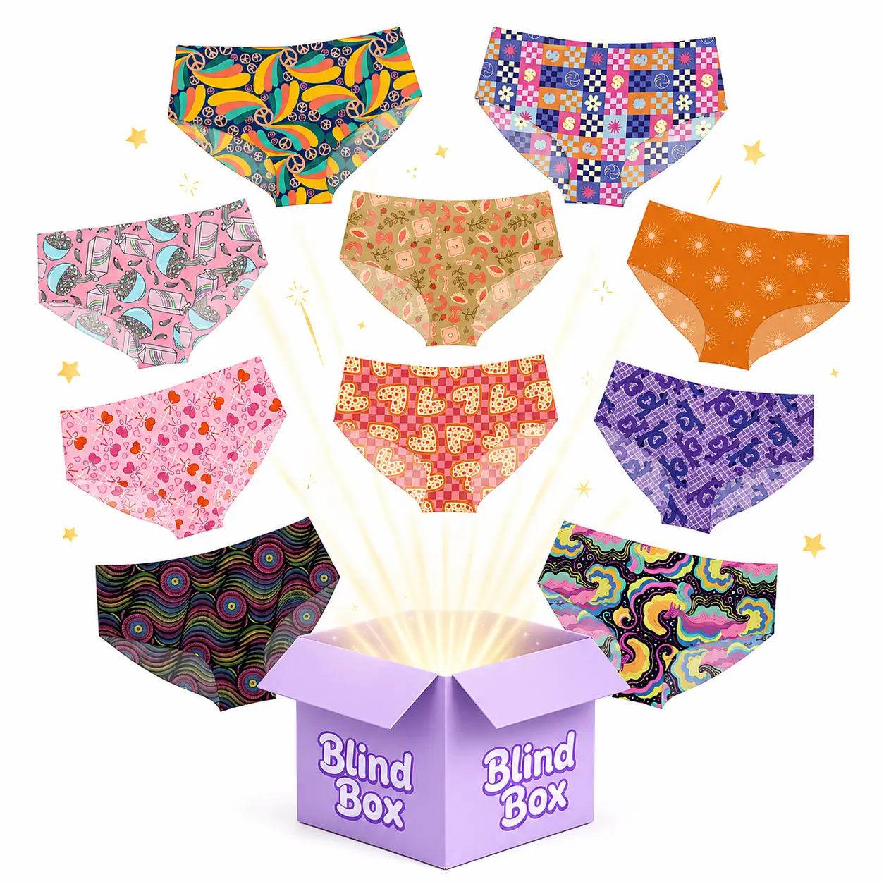 10-Pcs Women’s Seamless Panties Mystery Box – Choose Boyshorts, Cheeky, Briefs or Thongs, Random Prints, XS–4XL