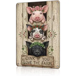 Oink If You Love The Farm Pig Metal Tin Sign - Cute Farmhouse Kitchen Wall Decor - Rustic Piglet Animal Art Poster for Country Home 8x12 inch