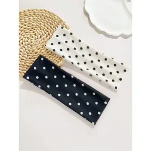 2pcs Women Elegant Sweet Polka Dot Print Elastic Fabric Dot Sports Headband Workout Headband, Suitable For Daily, Fitness, Running, Yoga, Sweat-Absorbing Hair Band Headscarf, Fashionable Hair Accessory, Bohemian Style Headband, Elegant Fall Head Band