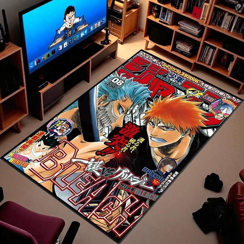 Bleach Manga Cover Rug- Colorful Anime Floor Carpet- Washable Non Slip- Gaming Room, Hobby Space, Collector Decor- Ichigo vs Grimmjow Scene