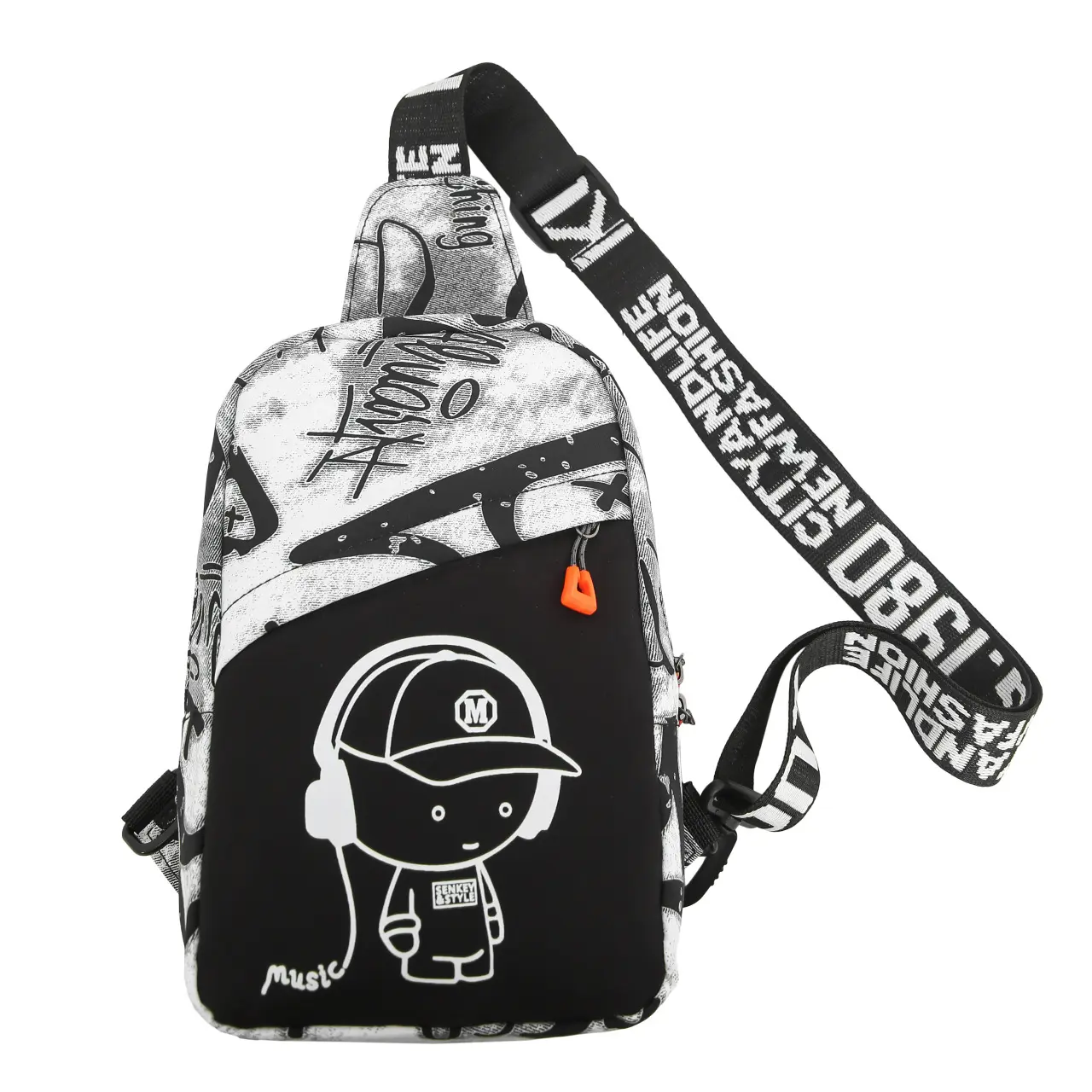 Black with white chest bag