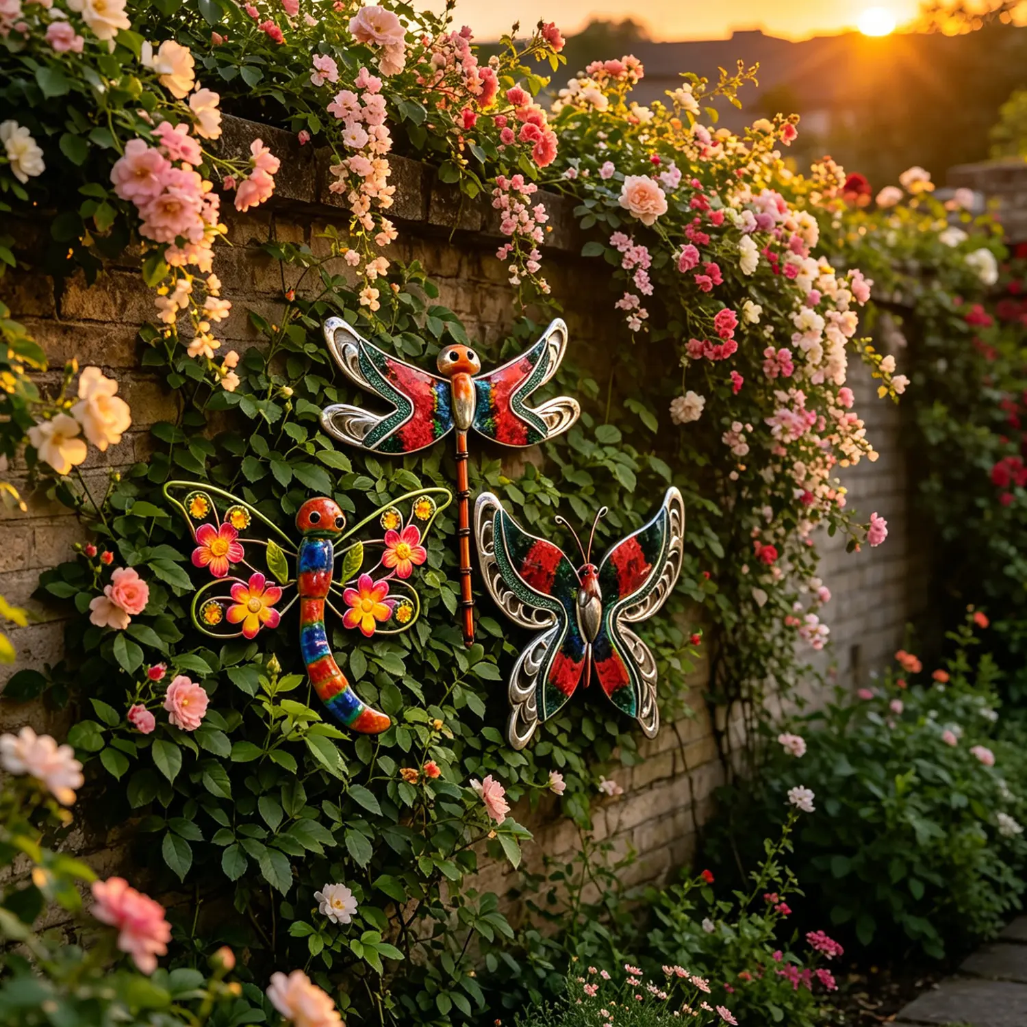 Metal Dragonfly & Butterfly Wall Decor, Rustic Outdoor Garden Art, Decorative Iron Insect Hanging Sculpture for Fence, Patio, Porch, Lawn, Backyard & Landscape Decoration