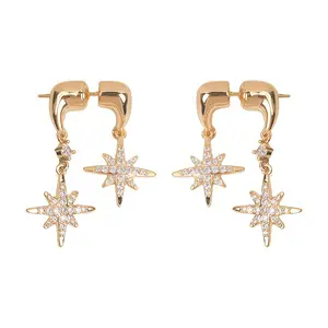 HBEH1046 Elegant Starry Night Dangle Earrings,  Pave CZ North Star Huggie Drop Earrings, Celestial Starburst Jewelry for Women and Teens, Anniversary Birthday Gift
