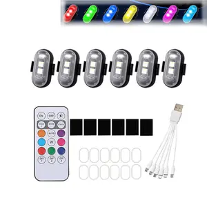 6PCS Wireless LED Strobe Lights with Remote Control Waterproof USB Charing Summer Warning Lamp for Car Motorcycle Bicycle