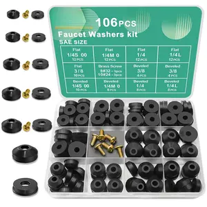 106 PCS Faucet Washer Assortment Kit with Assorted Flat and Beveled Rubber Washers for Outdoor Garden Faucet Stem Leak Worn Replacement Repair