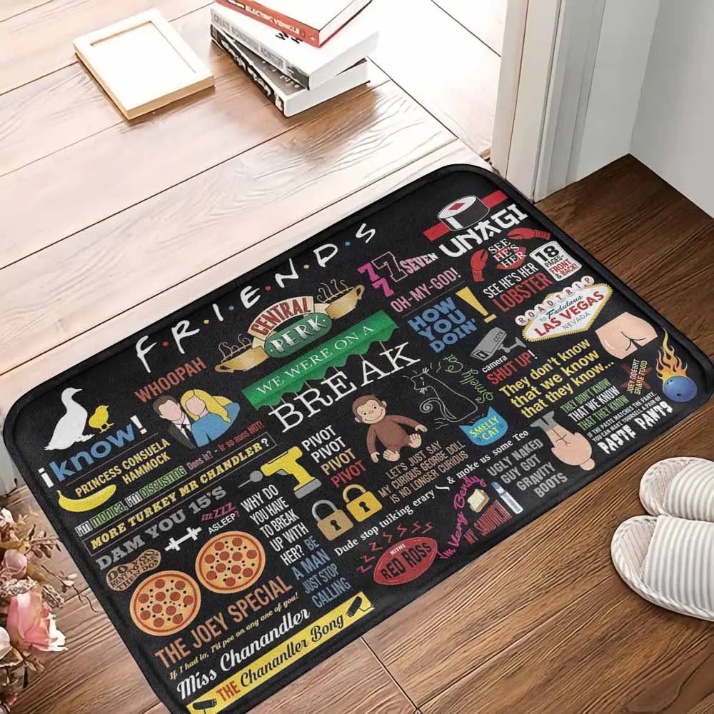 Friends TV Show Themed Rug - Central Perk Print, Classic Quotes Design, Anti-Slip Back, Soft Texture, Durable, Easy-to-Clean, Fade-Resistant, Ideal for Living Room, Bedroom, Housewarming Gift summerwins, Living Room Decor, Polyester+Rubber