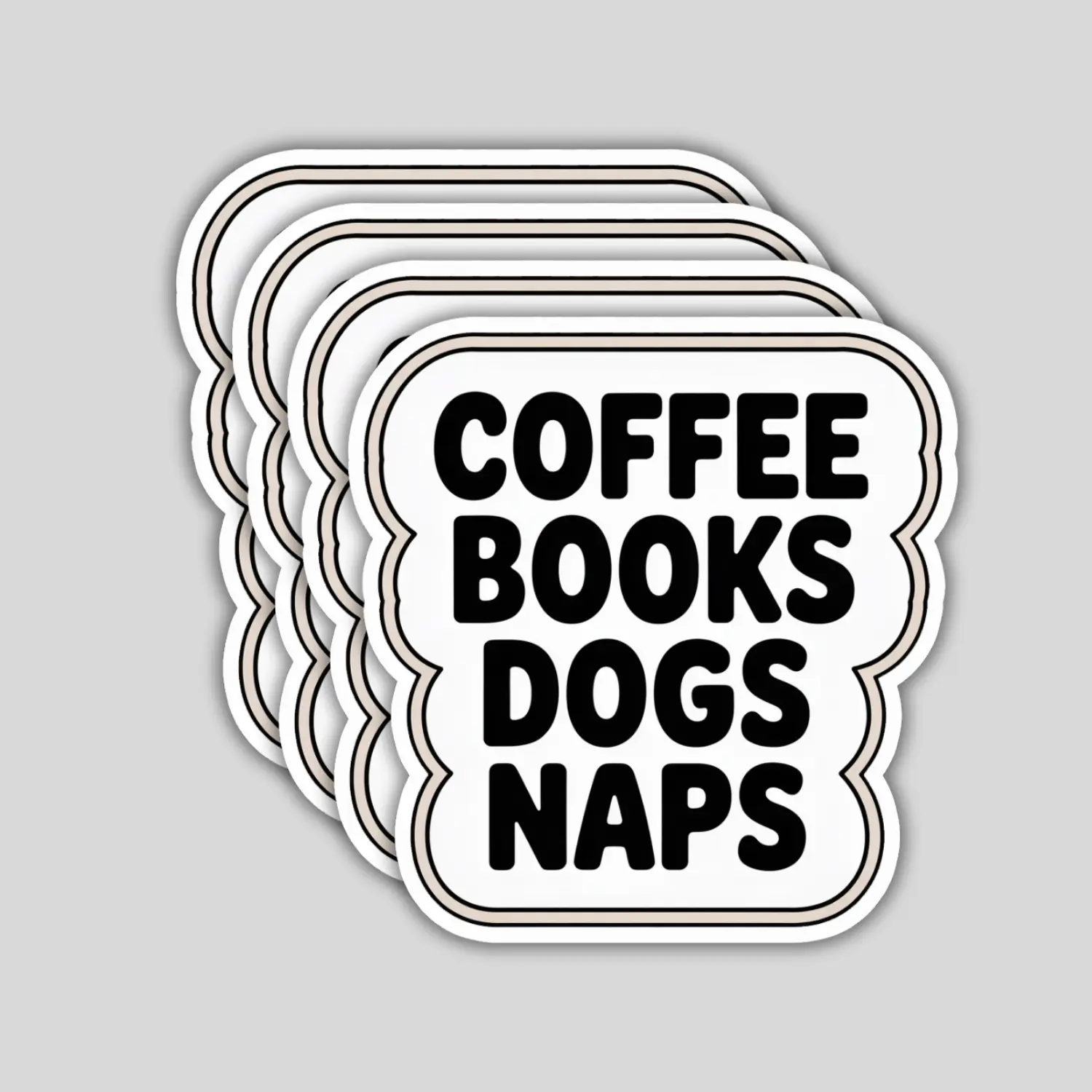 4 Pack Coffee Books Dogs Nap Stickers – Funny Book & Dog Lover Vinyl Decals for Tumbler, Laptop, Kindle, Bottle, Phone, Hard Hat