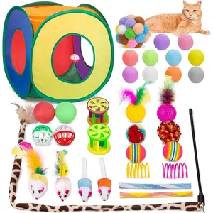 Toys Pack 33 count, Interactive Kitten Toys for Indoor Cats Kitty with Collapsible Play Tunnel Tube Tent  Wand Teaser  Fuzzy  Springs  Toys