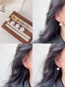 Copper Plated 14k Heart Pearl Earrings, Dual-Color Design, Sweet Dollar Element, Perfect for Shirts & Dresses, Daily Wear Accessories