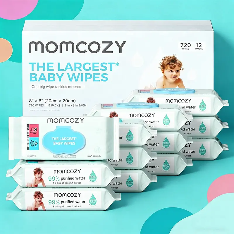 Baby wipes, Momcozy wipes - oversized, cleansing and moisturizing children's wipes, baby products, products for girls and boys, unscented baby wipes, portable maternal and child gifts, safe baby wipes