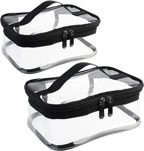 Wobe Clear Makeup Bag 2-Pack – Waterproof Transparent Cosmetic & Toiletry Bags with Zipper & Handle for Travel & Bathroom Use