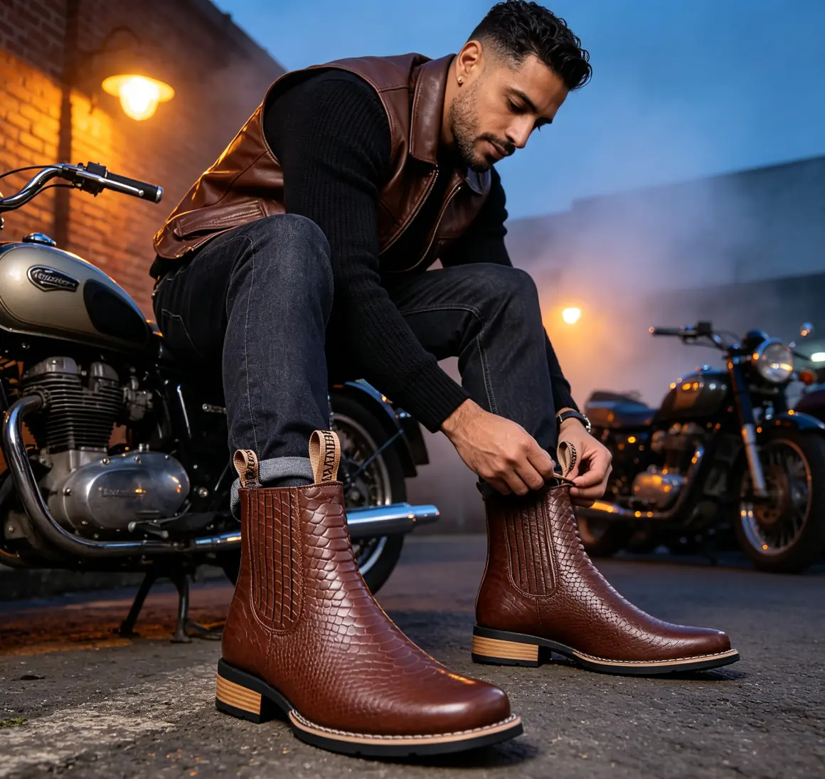 Men's Vintage Western Snake Print AnkleBootsSquareToe,Block Heel,Elastic Side Slip-On Chelsea  for Daily Casual Outdoor Walking wear  breathable footwear comfortable sneaker non-slip outsole pu warm british retro styleholiday gift slide cowboy boot walk