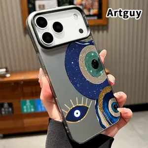 Phone Case for iPhone 17 Pro Max 16 15 Plus Air 14 13 12 11 E Evil Eye Nazar Art Pattern Four-corner Thickened Anti-drop Protective Silicone Cover Gift