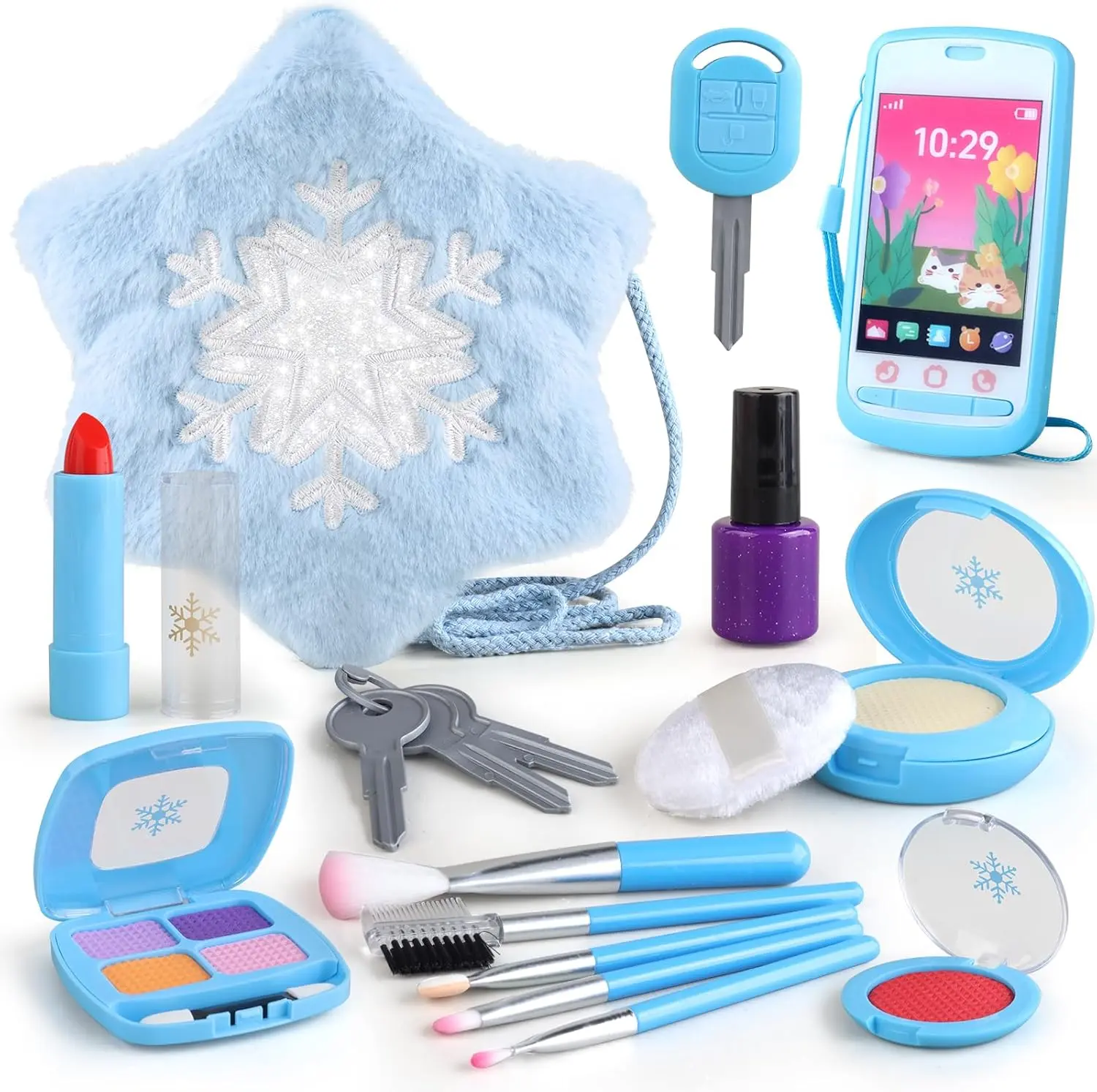 Safe Pretend Makeup Kit for Toddlers Ages 3-6 with Frozen Toys & Accessories BPA-Free Non Toxic Christmas Gift for Little Girls