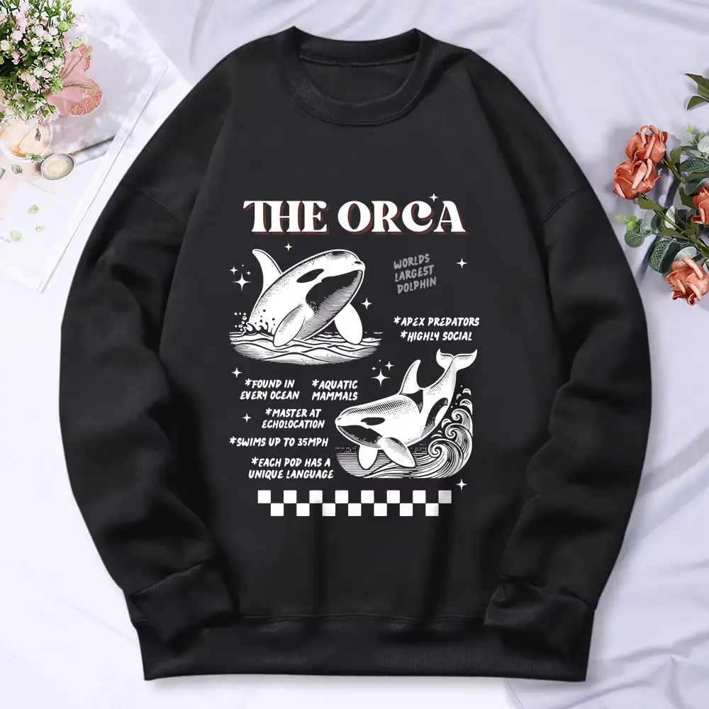 The Orca Graphic Sweatshirt Vintage Marine Life Pullover, Killer Whale Ocean Aesthetic, The Orca Worlds Largest Dolphin Print Sweatshirt Trendy TikTok Gift For Animal Lovers