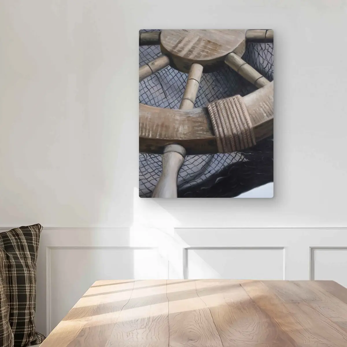 212 MAIN Artistic Lightweight Aluminum Print Wall Art - 16x20 in. Helm on Fishing Net Photo, Seaside Charm Decoration, Coastal Living Room Home Decor Artwork