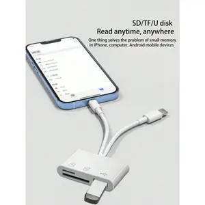 Type-C + Lightning Three-In-One Converter, Supports Mouse Keyboard USB Flash Drive, Multi-Function OTG Converter, High-Speed Transmission