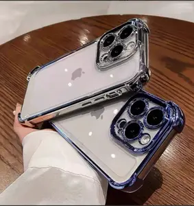 Compatible with iPhone /SAM Case, Crystal Plating Bumper Corner Protection Transparent Clear Soft Shockproof Protective Cover Phone Case (Silver, Black, Dark Purple)