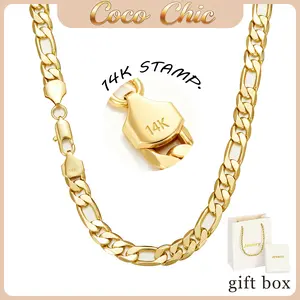 14K Gold Plated Figaro Chain Necklaces - Waterproof, Minimalist Aesthetic, Unisex Fit, Everyday Wear, Viral Trendy Stainless Steel Jewelry with Luxury Gift Box, Fall Deal, Ideal for Couples' Gifting Occasions