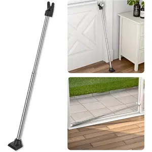 3-in-1 Door  Bar,  Door Stoppers & Door Barricade - Heavy Duty Adjustable Iron  Lock Bar for  , Apartment & Travel Safety (1 Pack - Chrome)