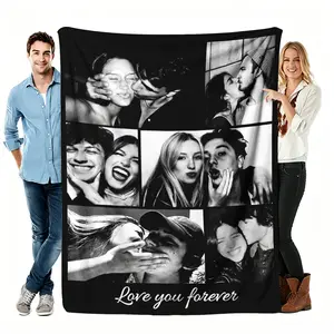 Click "Shop Chat", Send Your Favorite Photos & Sweet Words, Custom Memory Flannel Blanket Personalized Printed Throw Blanket Ideal Couple Gifts for Lovers Wife Husband, Perfect for Anniversary Valentine’s Day Wedding Birthday Holiday