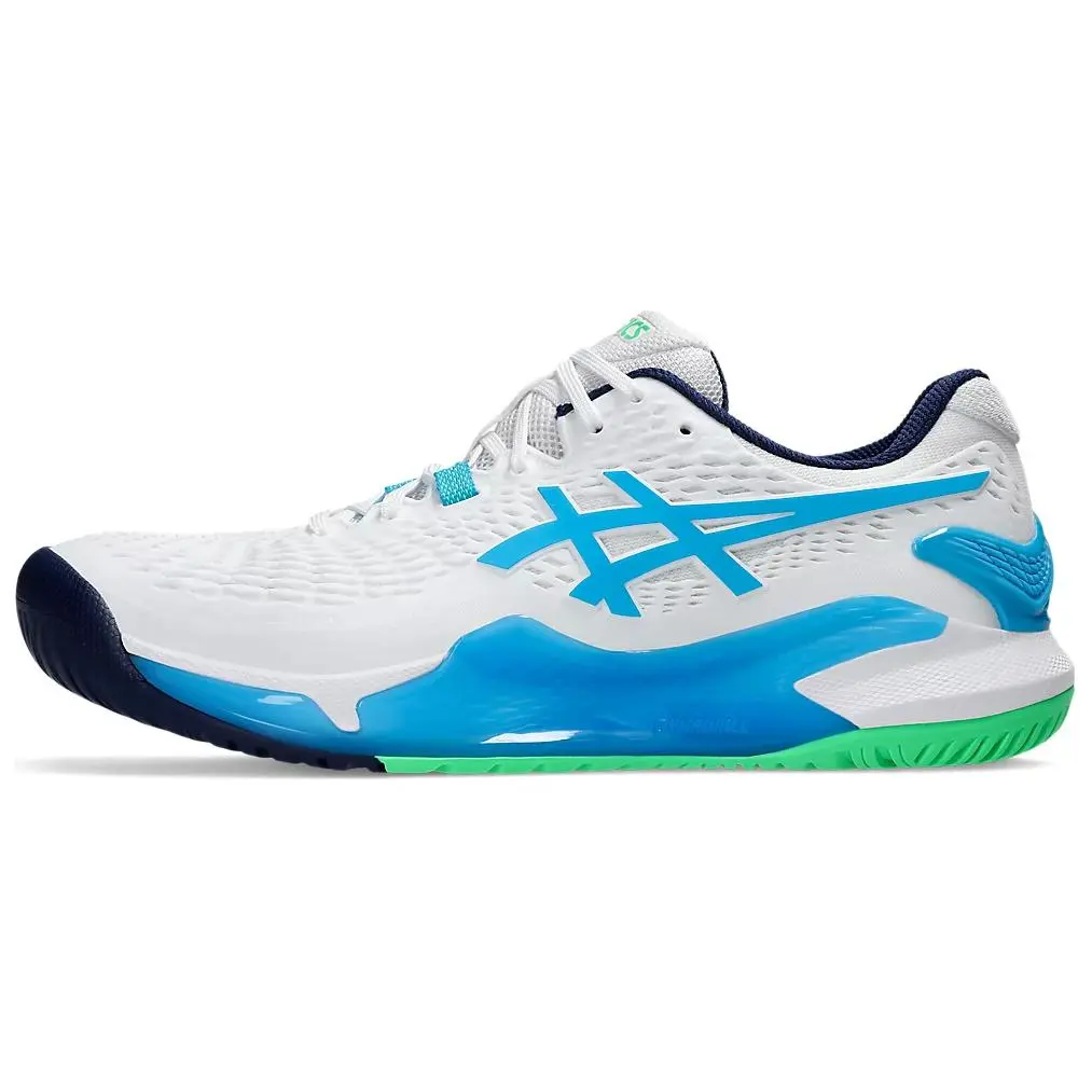 ASICS GEL Resolution 9 White Digital Aqua Cushioned Durable Low Top Men's Blue Sneakers 1041A330-103