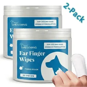 [2-Pack] Pet Ear Finger Wipes, Natural Plant Extract Dog & Cat Ear Cleaning Wipes, Mild Formula Odor Remover & Ear Hygiene Wipes for Puppies & Kittens
