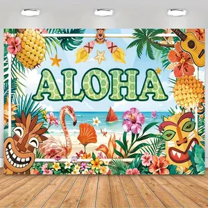 Summer Beach Theme Backdrop, 1 Count Tropical Style Backdrop, Outdoor Decoration, Wall Decoration, Indoor and Outdoor Decoration, Curtains, Tablecloths, Banners