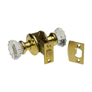 212 MAIN Kaba Ilco Crystal Bright Brass Glass Mortise Lockset - Grade 3 Lock, Brass Shine, Glass Finish, Case of 5