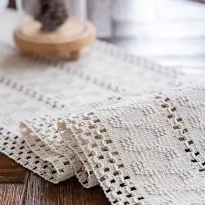 Macrame Table Runner Cream Beige Boho Table Runners with Tassels Hand Woven Cotton Table Runner Rustic Farmhouse Table Runners for Bohemian Kitchen Dining Table(12x71in)