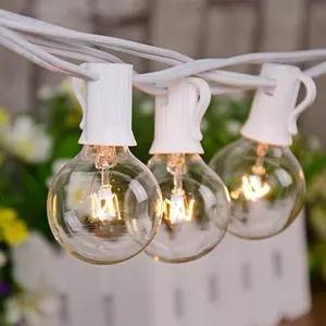 25Ft Outdoor Globe String Lights, G40 Edison String Lights with 27 Clear Bulbs, Waterproof Connectable Hanging String Lights for Indoor Outdoor Wedding Party Decoration, White Wire