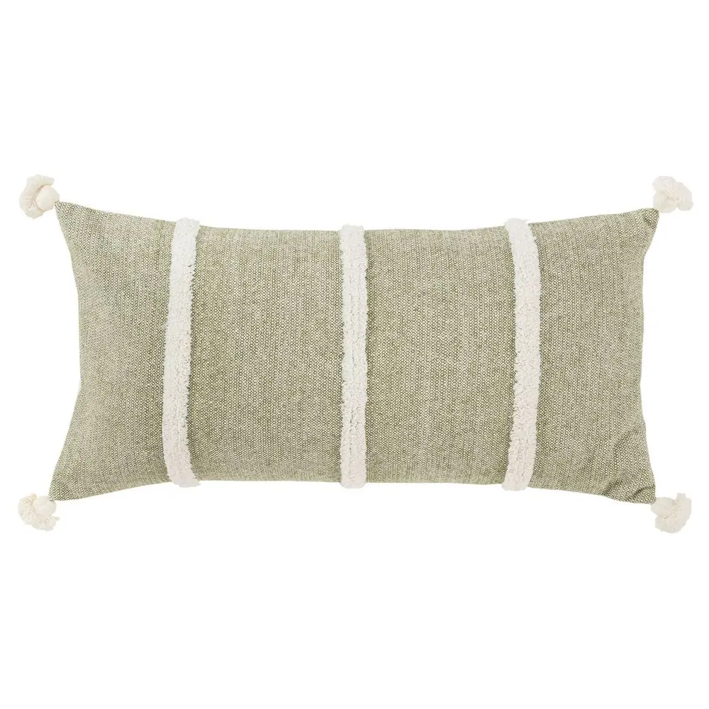 14"x26" Oversized Striped Poly Filled Lumbar Throw Pillow Dark Green - Rizzy Home: Contemporary Woven Cotton Hidden Zipper