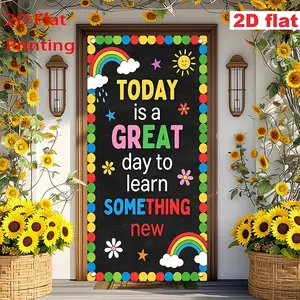 2D Flat Door  banner Learn Something New, Have a Nice Day Home Indoor Outdoor Party Decorations, Door Decoration Decorations, Specially Designed for Home Office Decor, Suitable for Bedroom, Office, Kitchen, Living Room