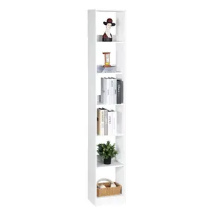 Bookcase, Tall Narrow Bookshelf, Open Display Storage Shelf, Skinny Cube Book Shelf with Adjustable Shelves, CD Rack for Living Room, Home Office