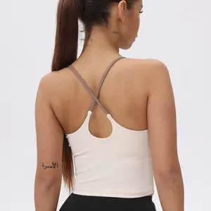 Women's Sleeveless Fixed Pads Colorblock Stretchy Yoga Sports Halter Top for Comfort and Style