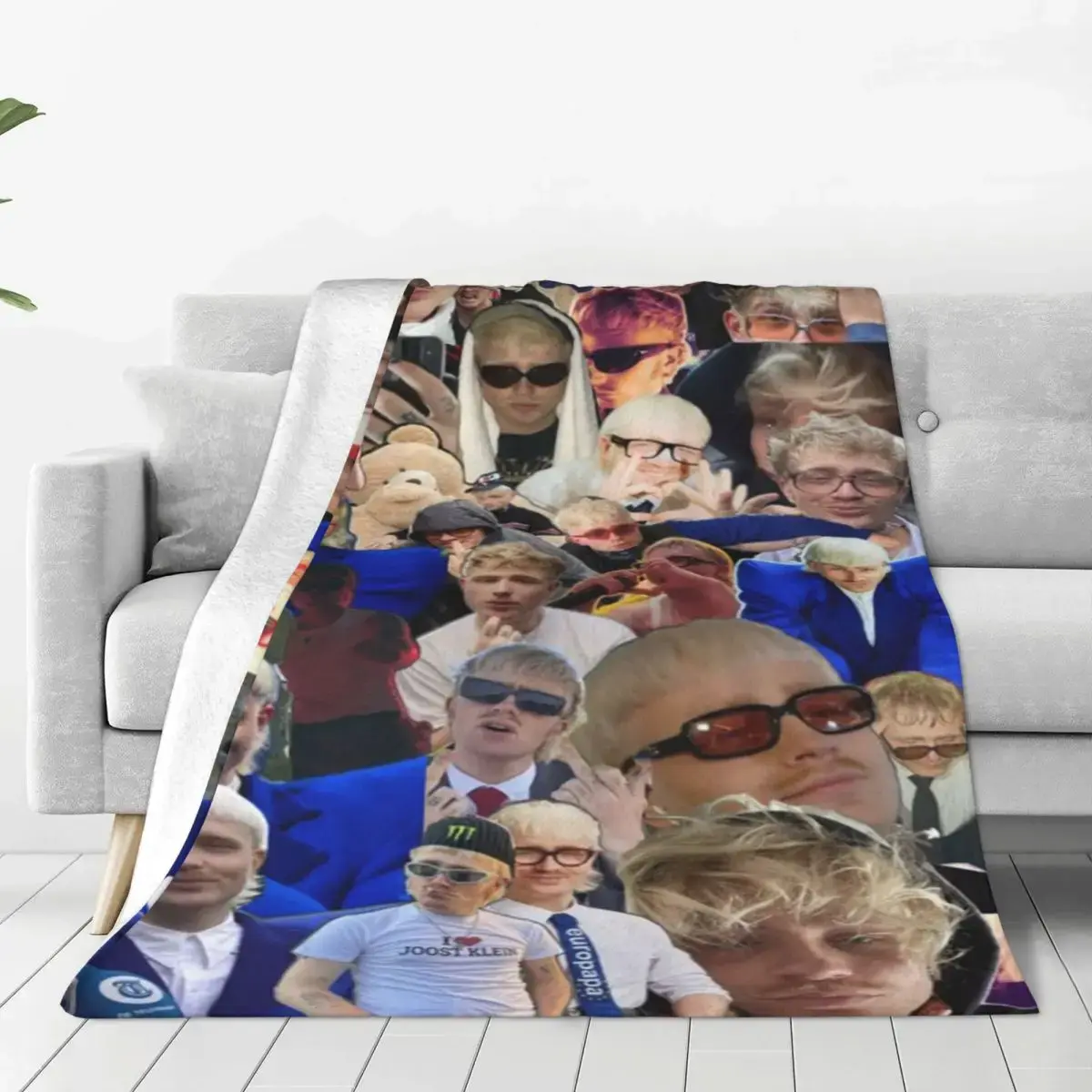 Joost Klein Vintage Collage Flannel Blanket, Soft Music Portrait Throw for Bedroom Beds and Lounge Sofas, Fans and Music Lovers, Retro Room Decor, Listening Nights and Cozy Weekend Rest