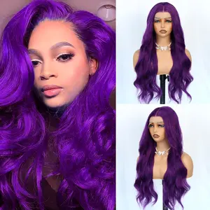 Aodbar hairs Purple Long Body Wavy Lace Frontal Wig Daily Style 13*4 HD Transparent Lace Wig  Long Violet Purple Wavy Wig Glueless Synthetic Lace Front Wig Body Wave
