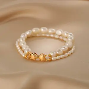 Natural Freshwater Pearl Double Layered Bracelet and Necklace Set, Beaded Bow Necklace for Daughter, Mother Daughter Bows Gift, Mothers Day Gift for Mom, Birthday Gift for Her