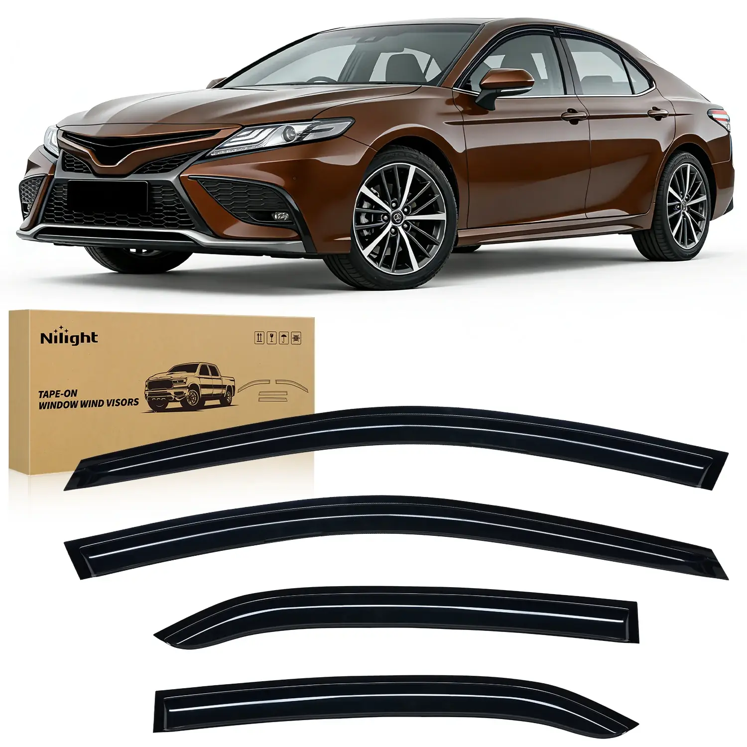 Nilight 4PCS Flush/Out-Channel Side Window Visors, Modified Acrylic Rain Guards with Vent Function, Fit for 2018-2024 Toyota Camry, Automotive Exterior Accessories That Keep Rain Out & Prevent Fog