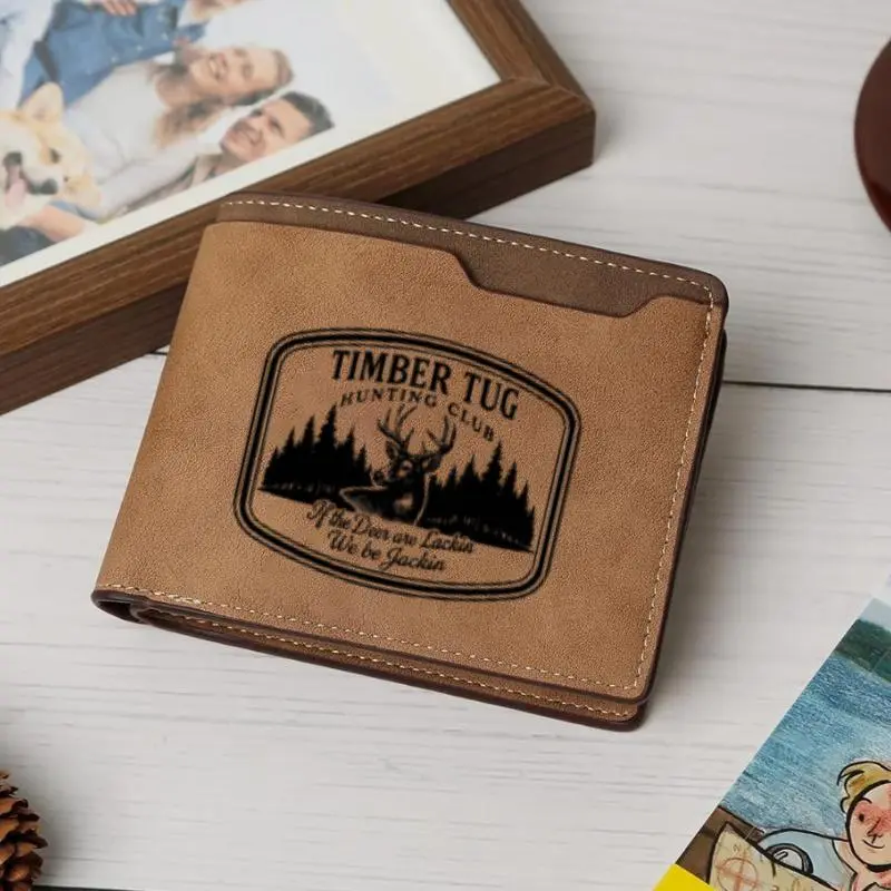 Timber Tug Hunting Club Camo Deer Leather Wallet,  Hunting Style Outdoor Wallet for Men,Hunting Camo Deer Wallet,  Rugged Outdoor Style Men’s Wallet