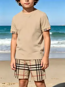 Outdoor Casual Set, Boy Summer Short Sleeve Shorts, Beach Vacation Family, Fashion Plaid Set, Kids Clothing