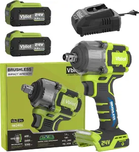 24V Cordless Impact Wrench, 600N·m (450Ft-lbs) Brushless Electric Wrench Kit with 3-Speed Modes, 2×5.0Ah Li-Ion Batteries, Fast Charger & LED Light for Car and Truck Tire Removal (IW2401)