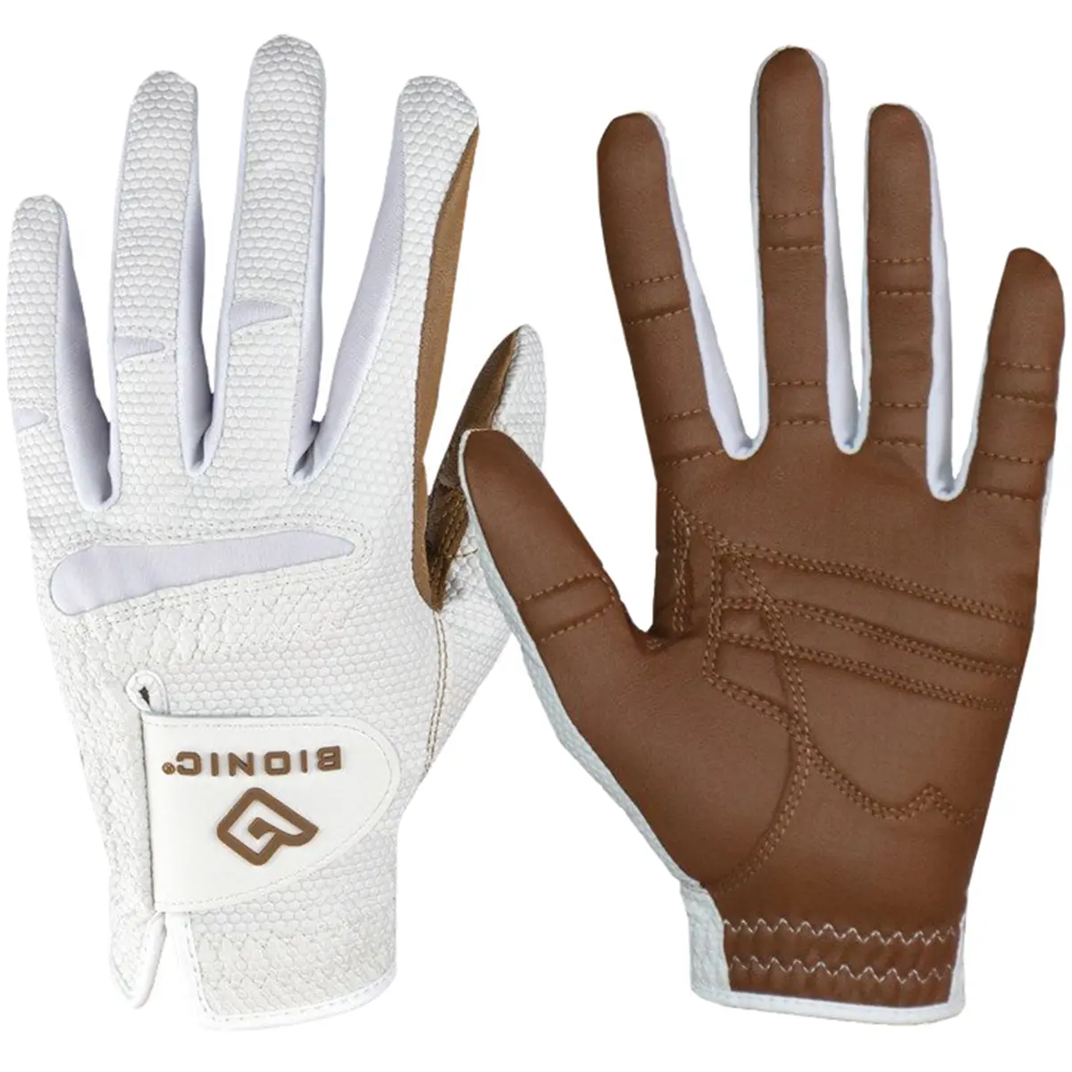 Bionic Women's Adult Left Hand Golf Glove - 2.0 Relax Grip, Ergonomic Design, Honey Comb Breathable Fabric, Increased Elasticity, Caramel, Adults, Double Row Finger Grip, Elastic Honeycomb Design, Cool, Sleek Look, Snug Fit