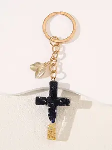 Boho Cross & Leaf Charm Keychain, Unique and Stylish Accessory for Everyday Use, Perfect Gift for Friends and Family