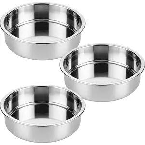 Set of 3 Stainless Steel Cake Pans - 8 Inch Round Layer Cake Baking Pan Molds, Stackable Even Heating Baking Set, Dishwasher Safe Bakeware Tins for Home Bakers, Birthday Party Wedding